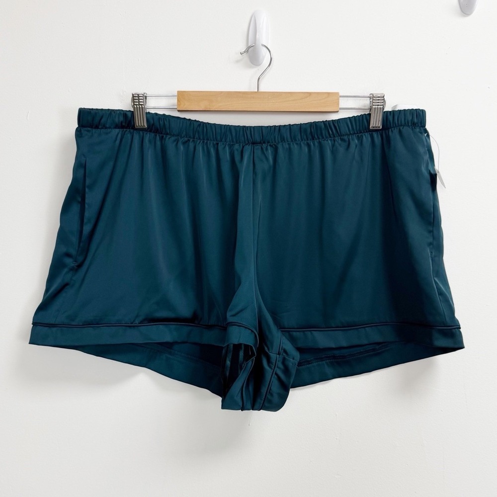 INC International PJ Shorts Womens XXL Teal Satin Pajamas PJS Pull On NWT